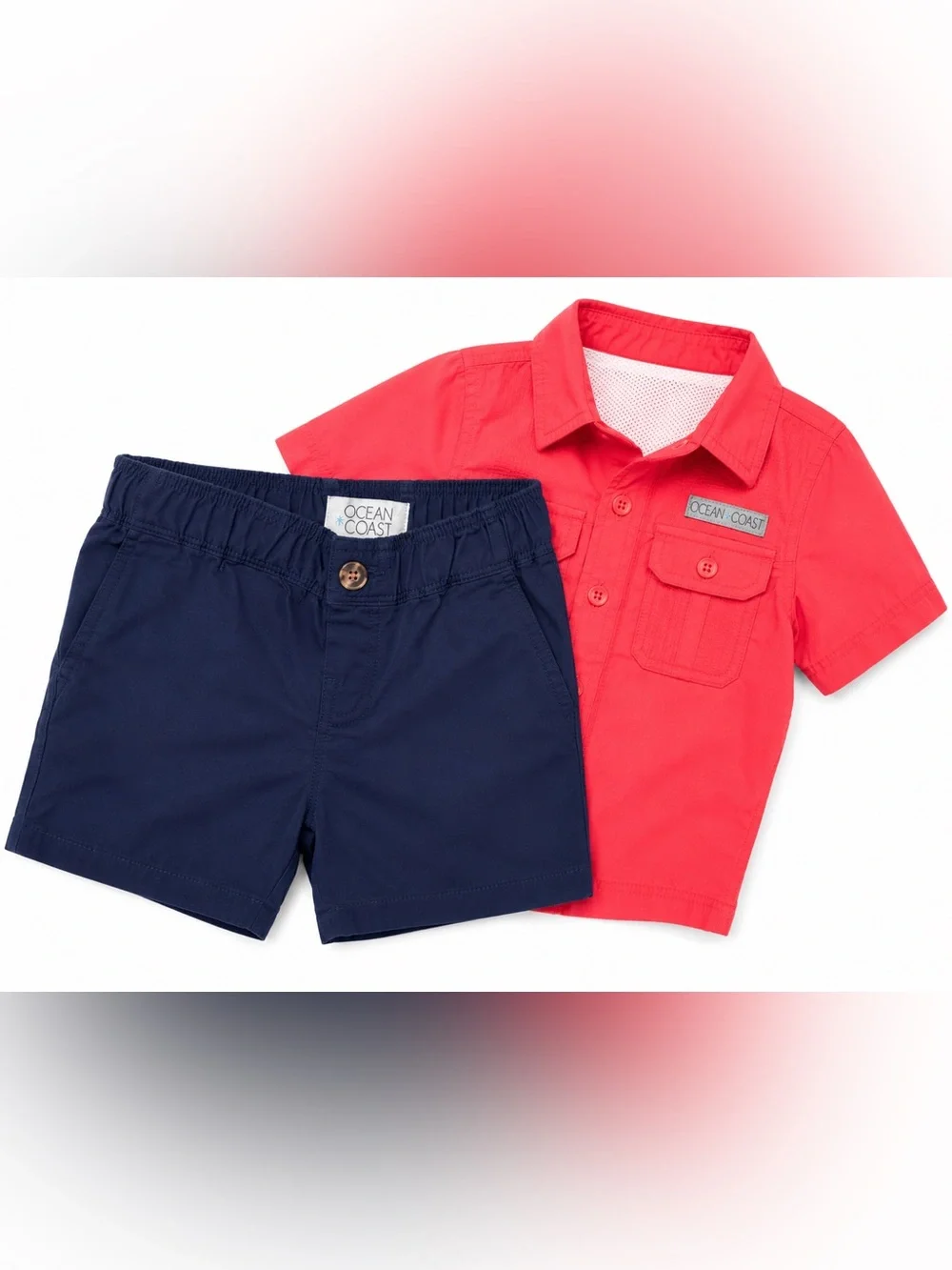 Ocean & Coast Kids Coral Button-Front Shirt & Navy Shorts Set
